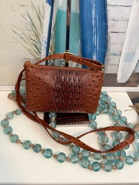 Brown Croc-Embossed patent Leather Crossbody Bag